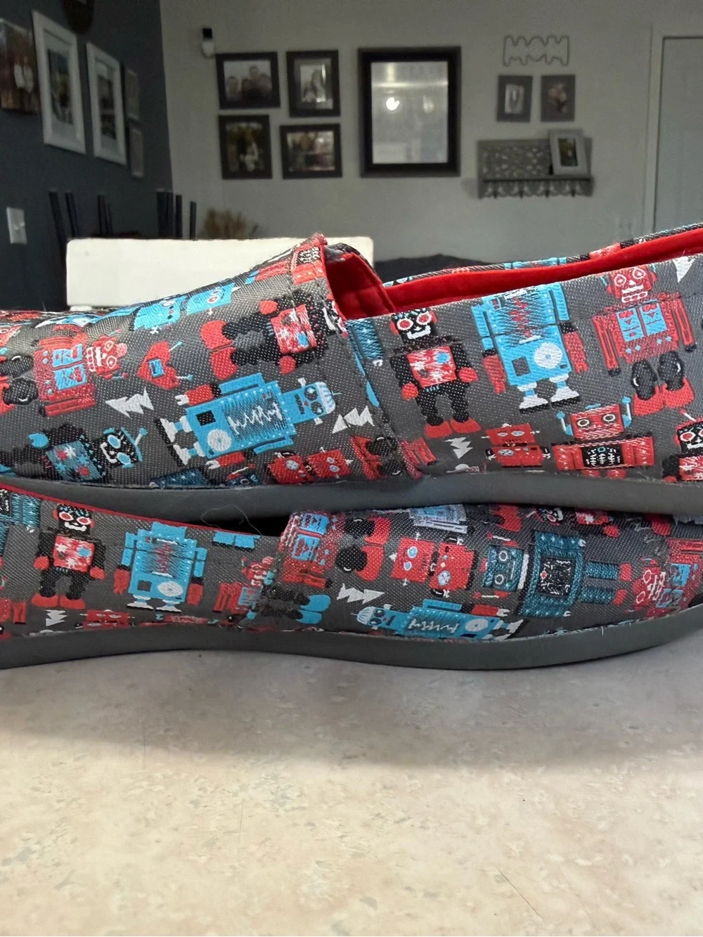 BOBS from Skechers Black Slip-On Loafers with Red & Blue Robot Print